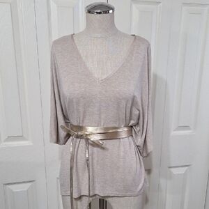 White House Black Market Beige Dolman Sleeve V-Neck Top